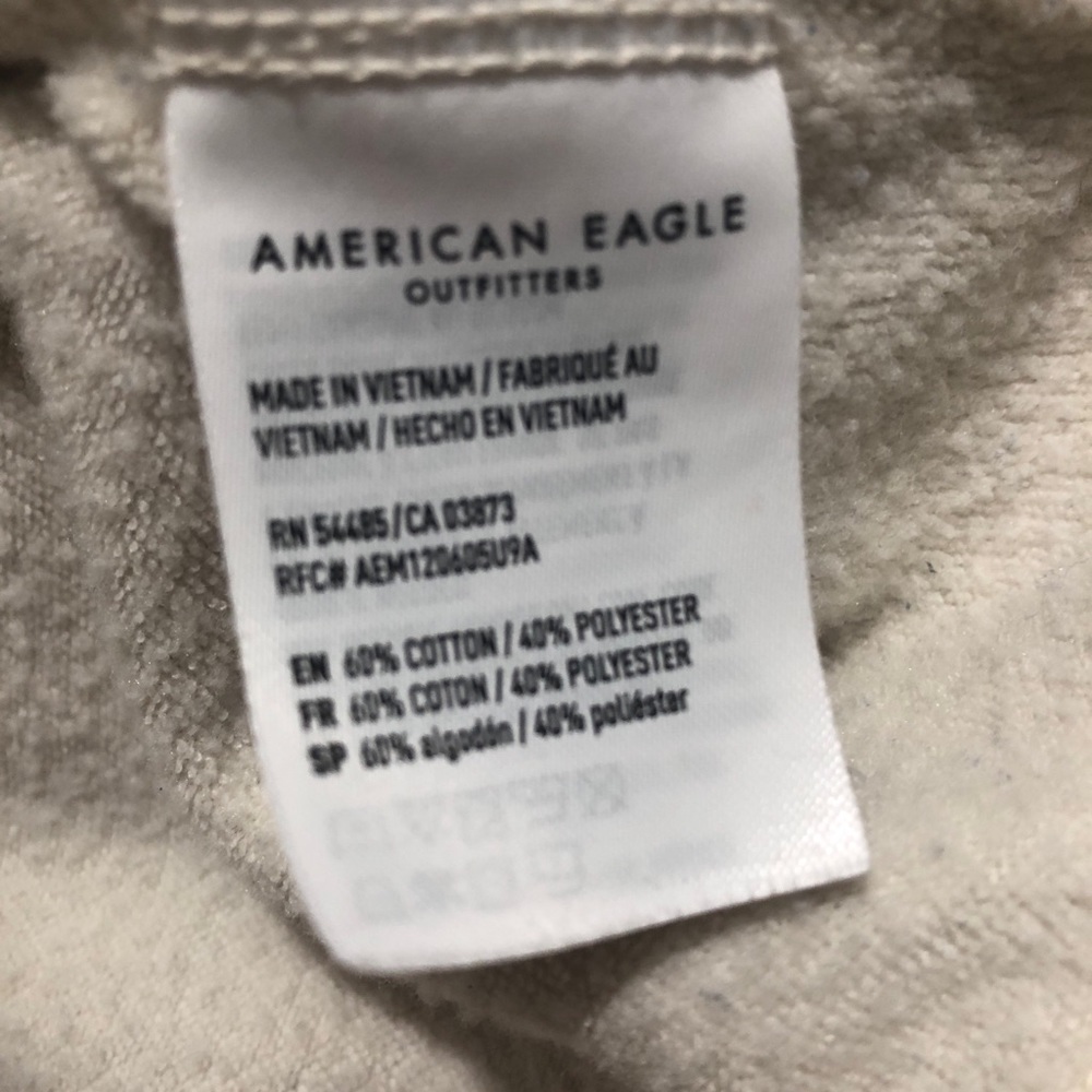 American Eagle Hoodie Pullover Men M Kangaroo Pocket Sweatshirt Navy Ivory - Picture 6 of 6